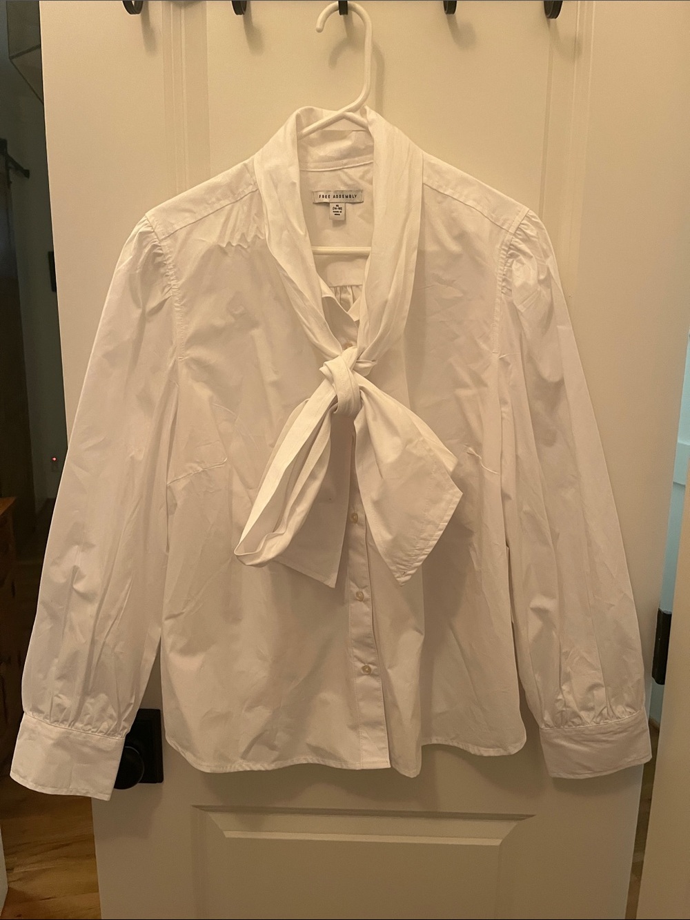 White Tie-Neck Blouse